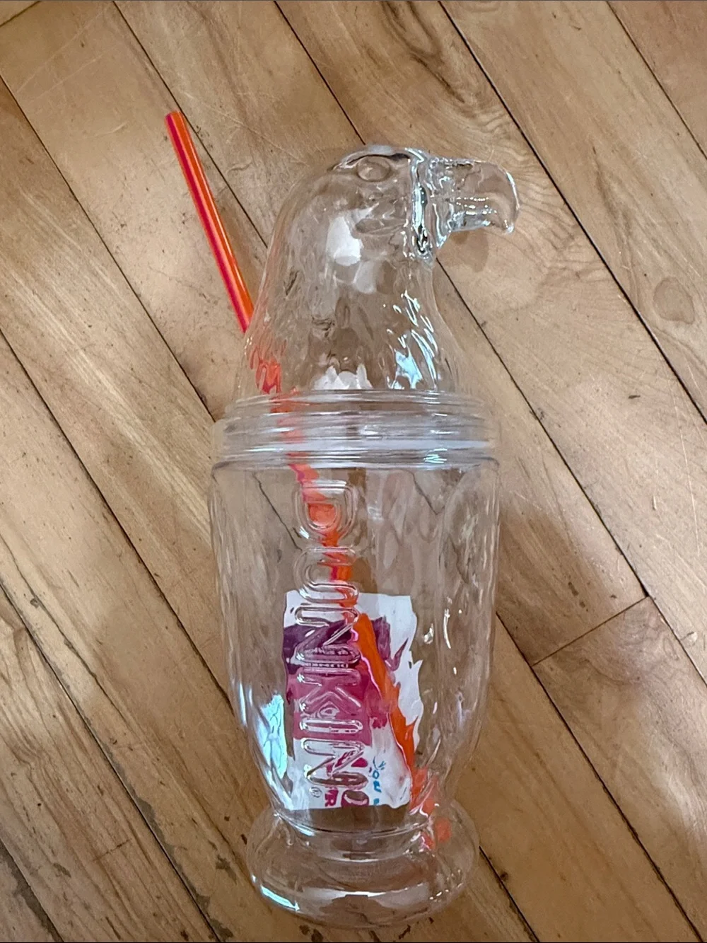 Clear Eagle-Head Plastic Tumbler with Orange-Red Straw